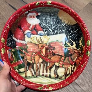 Vintage Certified International Susan Winget Santa on Roof w/Reindeer bowl 9.25”
